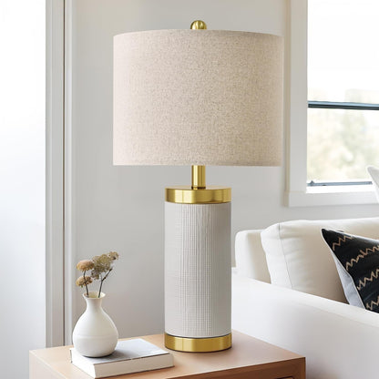 24.5 Inch Modern Ceramic Table Lamp with Linen Lampshade Suitable for Bedroom Decor Living Room Office Dorm Suitable for bedrooms, Living Rooms, Offices, Book(White)