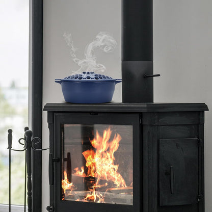 Wood Stove Steamer, Cast Iron Fireplace Humidifier, Indoor Humidifier for Home Heating, Black Bowl Fireplace Stove Covers Accessories Decorative, Matte Black Finish, Rust Resistant, 2.7 Quart Capacity