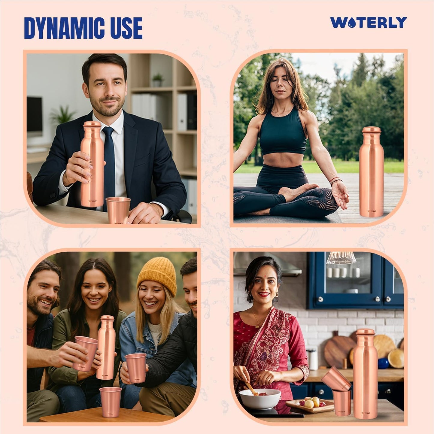 Plain Copper Water Bottle (34 Oz /1000ml) With Set Of 2 Tumbler (10 Oz/300ml Each) | Best use for Office,Gym & gifts |100% Pure Copper Material with Leak proof Quality