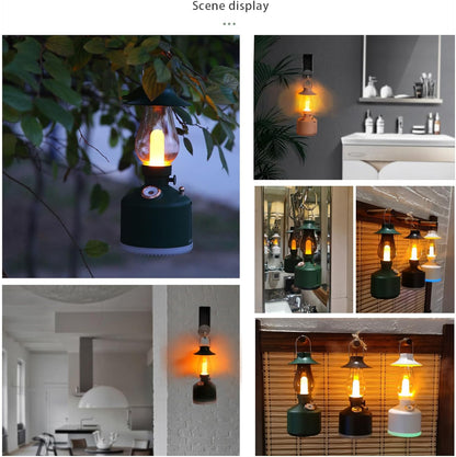 Flame Aroma Diffuser,Cool Mist Humidifier,Colorful Night Light,Kerosene Lamp Shape,2 Sprays Adjustable,Retro Desktop Decoration Artwork Suitable for Camping Bedroom Office,Black