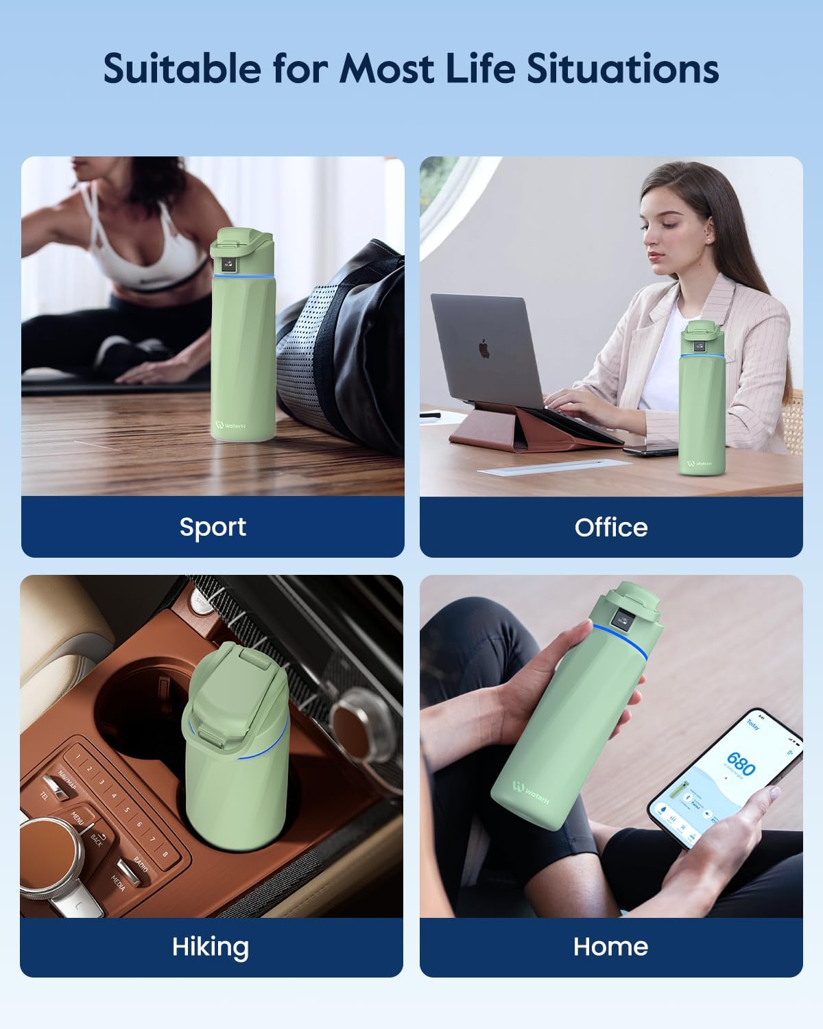 WATERH Boost Smart Water Bottle with Reminder to Drink Water, 24oz BPA-Free Stainless Steel Vacuum Insulated Water Bottle, Wide Mouth Water Tracker Bottle with APP, Ideal for Gift