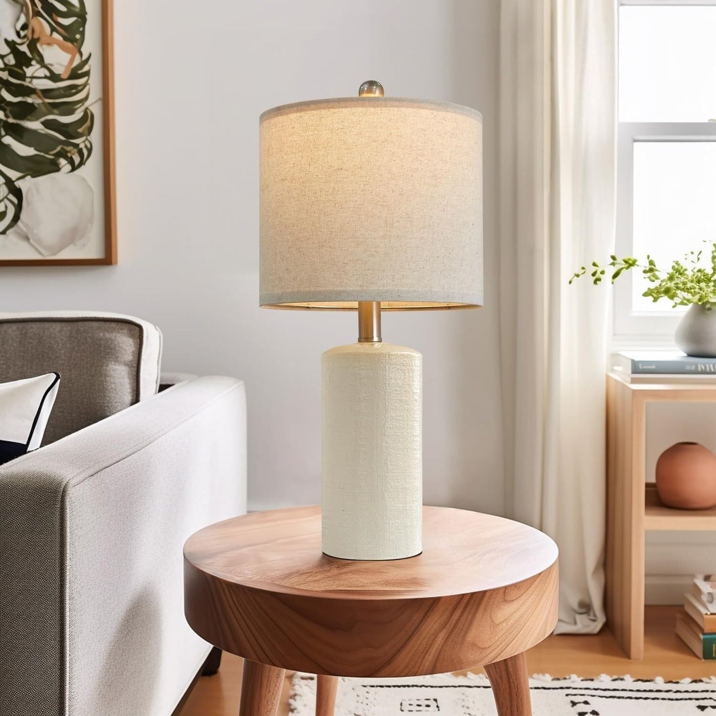 20.25 Inch Modern Minimalist Ceramic Table Lamp with Linen Lampshade for Living Room Bedroom Bedside Lamp Suitable for bedrooms, Living Rooms, Offices, Book(Gray)