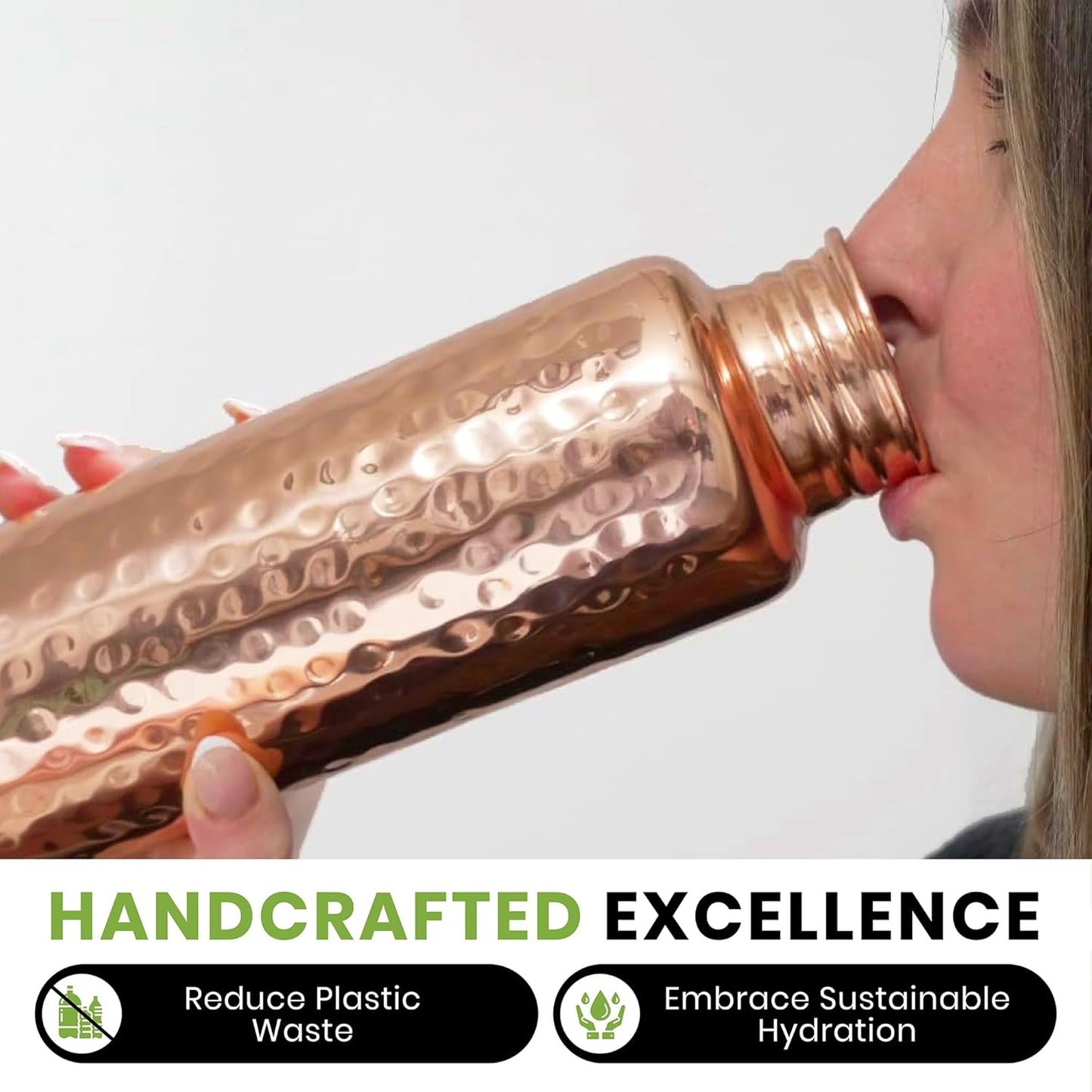 Copper Water Bottle for Drinking - Hammered 100% Pure Copper Tumbler with Leak Proof Lid, Removable Insulating Sleeve & Straw - Handcrafted Ayurvedic Cup for Water 32 fl oz