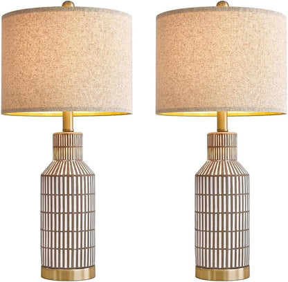 25 Inch Modern Ceramic Table Lamp with Linen Shade for Living Room Bedroom Farmhouse Nightstand Lamp Suitable for bedrooms, Living Rooms, Offices, Book(‎Washed White-1Pack)