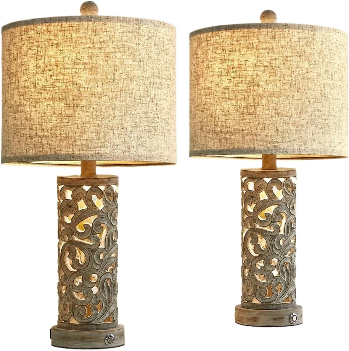 22" Dimmable Touch-Control Table Lamp 2-Pack with Night Light for Living Room, Bedroom, and Farmhouse Style, Bulb Included Suitable for bedrooms, Living Rooms, Offices, Book(White -2 Pack)