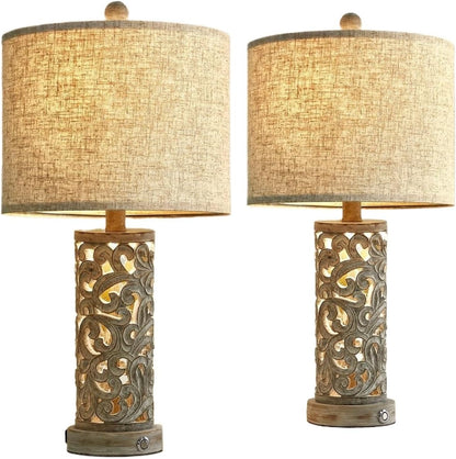 22" Dimmable Touch-Control Table Lamp 2-Pack with Night Light for Living Room, Bedroom, and Farmhouse Style, Bulb Included Suitable for bedrooms, Living Rooms, Offices, Book(White -2 Pack)