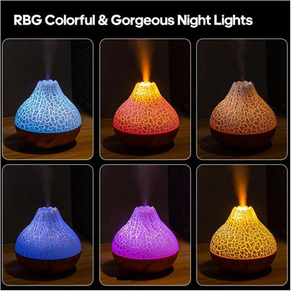 Humidifier, 300ml Volcano Air Humidifier Desktop Electric USB Water Mist Diffuser Purifier Air Freshener With 7 Colors Night,for Bedroom(White Crackle)