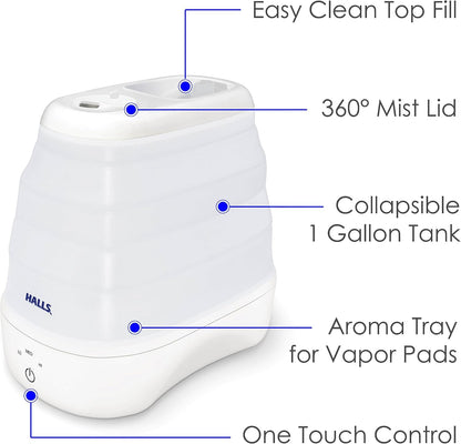 1 Gal. Warm Mist Collapsible Humidifier, White, Top Fill, for Medium Rooms Up to 500 sq. ft.