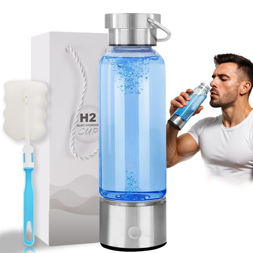 Hydrogen Water Bottle Generator | 14OZ Glass Bottle with 2200PPB SPE PEM Tech | Portable Leakproof Design | USB-C Rechargeable | Filtered Hydrogenated Water | Wellness Gift for Home, Gym, Office