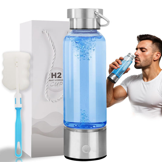 Hydrogen Water Bottle Generator | 14OZ Glass Bottle with 2200PPB SPE PEM Tech | Portable Leakproof Design | USB-C Rechargeable | Filtered Hydrogenated Water | Wellness Gift for Home, Gym, Office