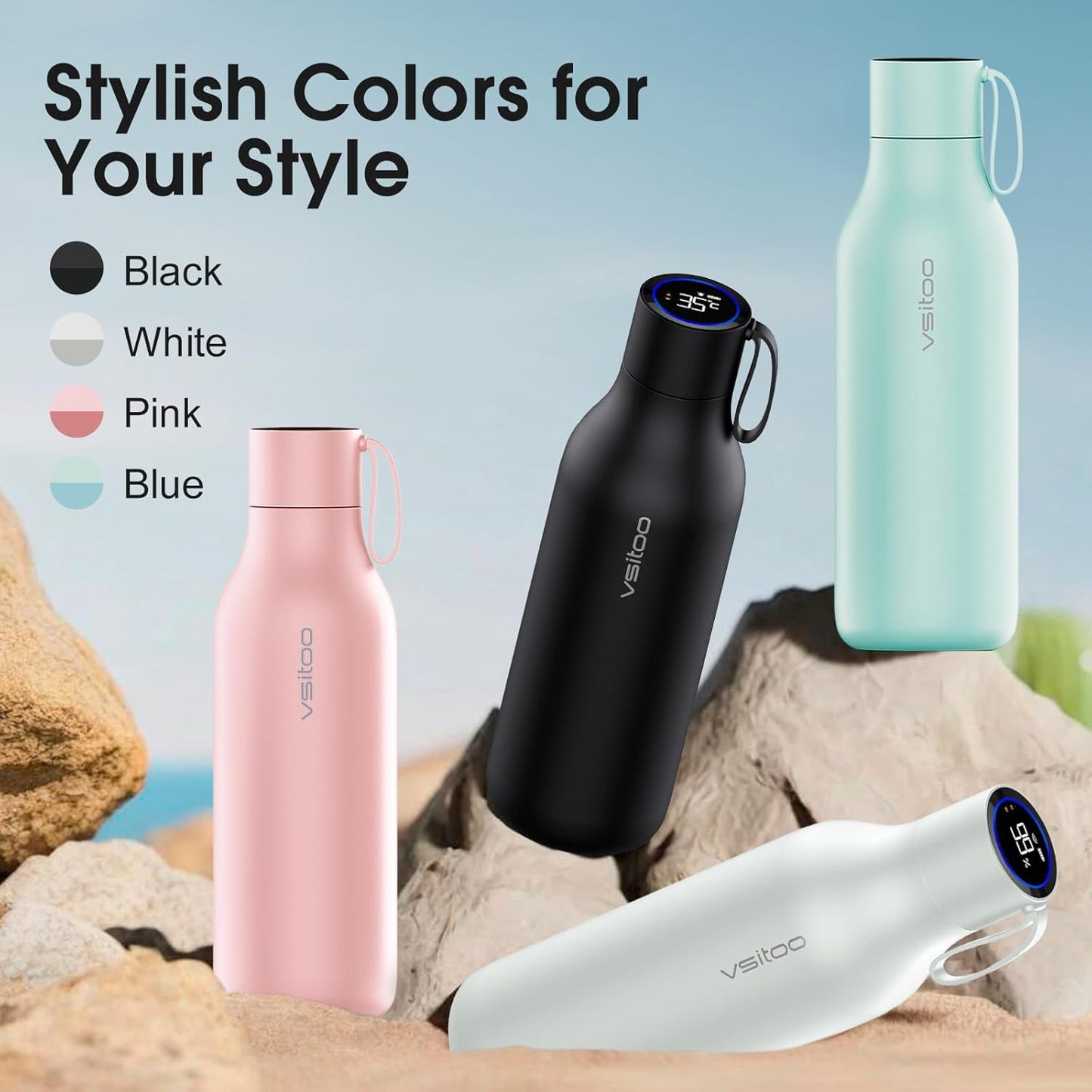 VSITOO Self-Cleaning Smart Water Bottle (pink, 15 Ounce)