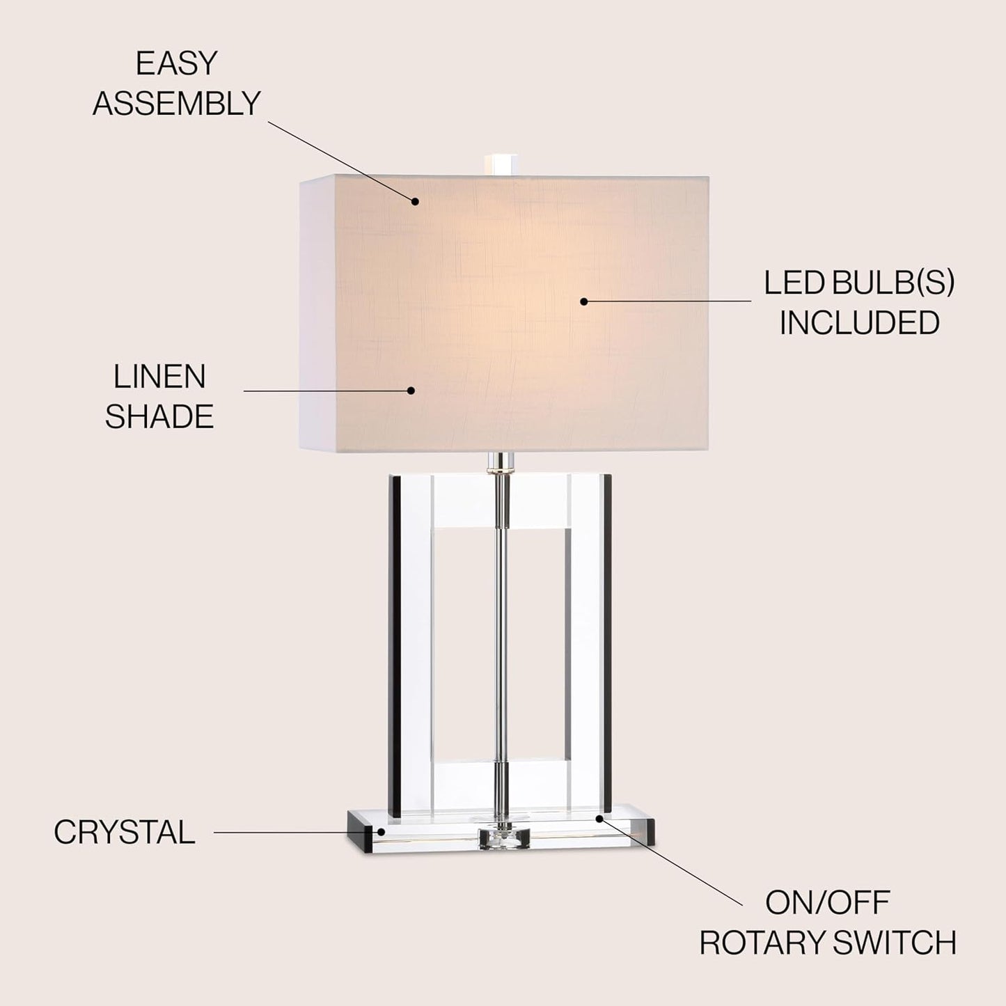 JONATHAN Y JYL2015A Parish 26" Crystal LED Table Lamp Modern Contemporary Glam Bedside Desk Nightstand Lamp for Bedroom Living Room Office College Bookcase LED Bulb Included, Clear/Black