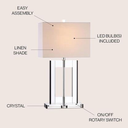 JONATHAN Y JYL2015A Parish 26" Crystal LED Table Lamp Modern Contemporary Glam Bedside Desk Nightstand Lamp for Bedroom Living Room Office College Bookcase LED Bulb Included, Clear/Black