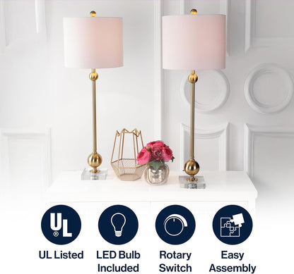 JONATHAN Y JYL2010A-SET2 Set of 2 Table Lamps Hollis 34" Metal LED Table Lamp Modern Contemporary Glam Bedside Desk Nightstand Lamp for Bedroom Living Room Office College Bookcase, Brass