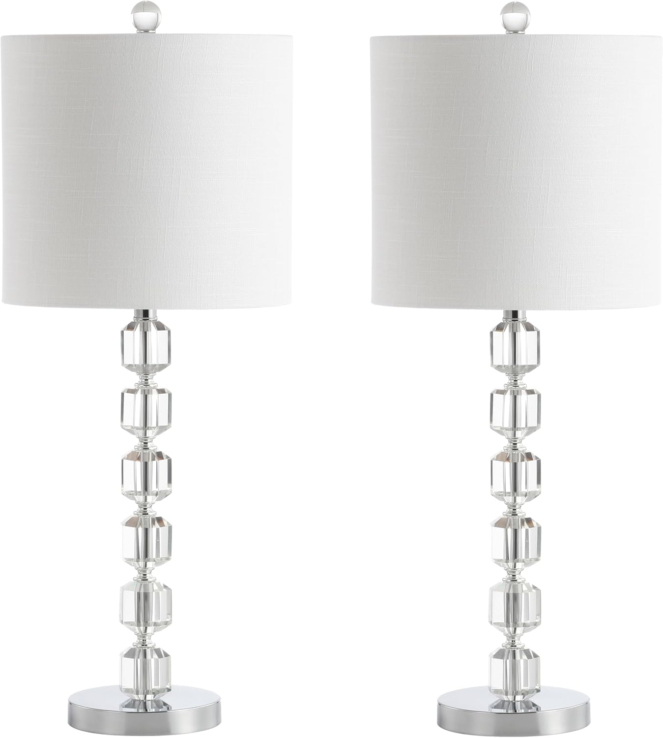 JONATHAN Y JYL5053A-SET2 Set of 2 Table Lamps Cary 27.5" Modern Stacked Crystal/Metal LED Table Lamp Glam,Modern for Bedroom, Living Room, Office, College Dorm, Coffee Table, Chrome/Clear
