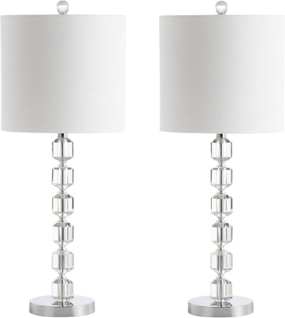 JONATHAN Y JYL5053A-SET2 Set of 2 Table Lamps Cary 27.5" Modern Stacked Crystal/Metal LED Table Lamp Glam,Modern for Bedroom, Living Room, Office, College Dorm, Coffee Table, Chrome/Clear