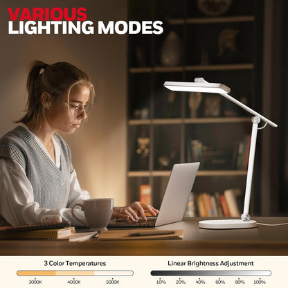 Honeywell Desk Lamp for Home Office, H9 Sunturalux™ Eye-Caring LED Desk Light, 1000LM Dimmable Desk Lamp with Timer and Auto-Sensing, Adjustable Desk Reading Light or Study, Cumputer, Architect