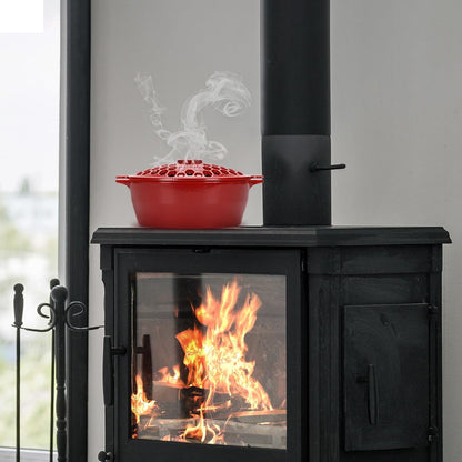 Wood Stove Steamer, Cast Iron Fireplace Humidifier, Indoor Humidifier for Home Heating, Black Bowl Fireplace Stove Covers Accessories Decorative, Matte Black Finish, Rust Resistant, 2.7 Quart Capacity