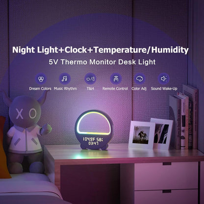 LED Night Light RGB Atmosphere Desk Lamp, Smart Multifunctional Alarm Clock, Music Sync, Temperature & Humidity Display, Ideal for Bedroom, Living Room (Color : Light Blue)
