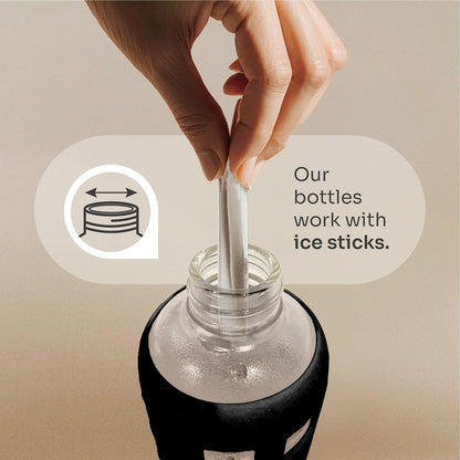 purifyou 40oz / 32oz / 22oz / 12oz Borosilicate Glass Water Bottle with Time & Volume Markers, Silicone Sleeve, Stainless Steel Lid | Reusable Glass Bottle for Water & Juice (40oz Jet Black)