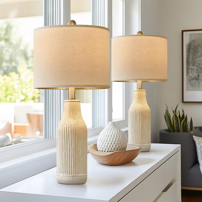 23.75 Inch Modern Ceramic Table Lamp 2 Pack for Living Room, Nightstand, Bedroom Lighting, Gift Suitable for bedrooms, Living Rooms, Offices, Book(Beige)