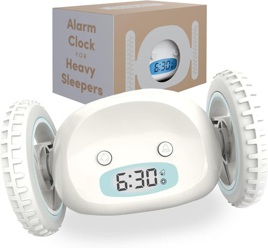 Super Loud Rolling Vibration Alarm Clock, Smart Snooze, Easy Setup for Heavy Sleepers, Great Gift for Adults/Teens for Living Room, Bedroom and Office(White)
