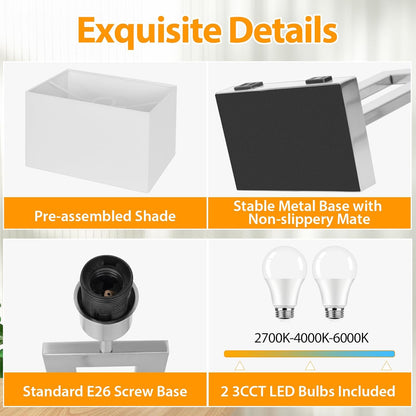 27.2’’ Tall Black Table Lamps for Living Room Bedroom, Bedside Touch Control Lamps with 2 USB Ports&AC Outlet, 3 Way Dimmable&Stepless Dimming Desk Lamp Sets for Home Office, Pre-assembled White Shade