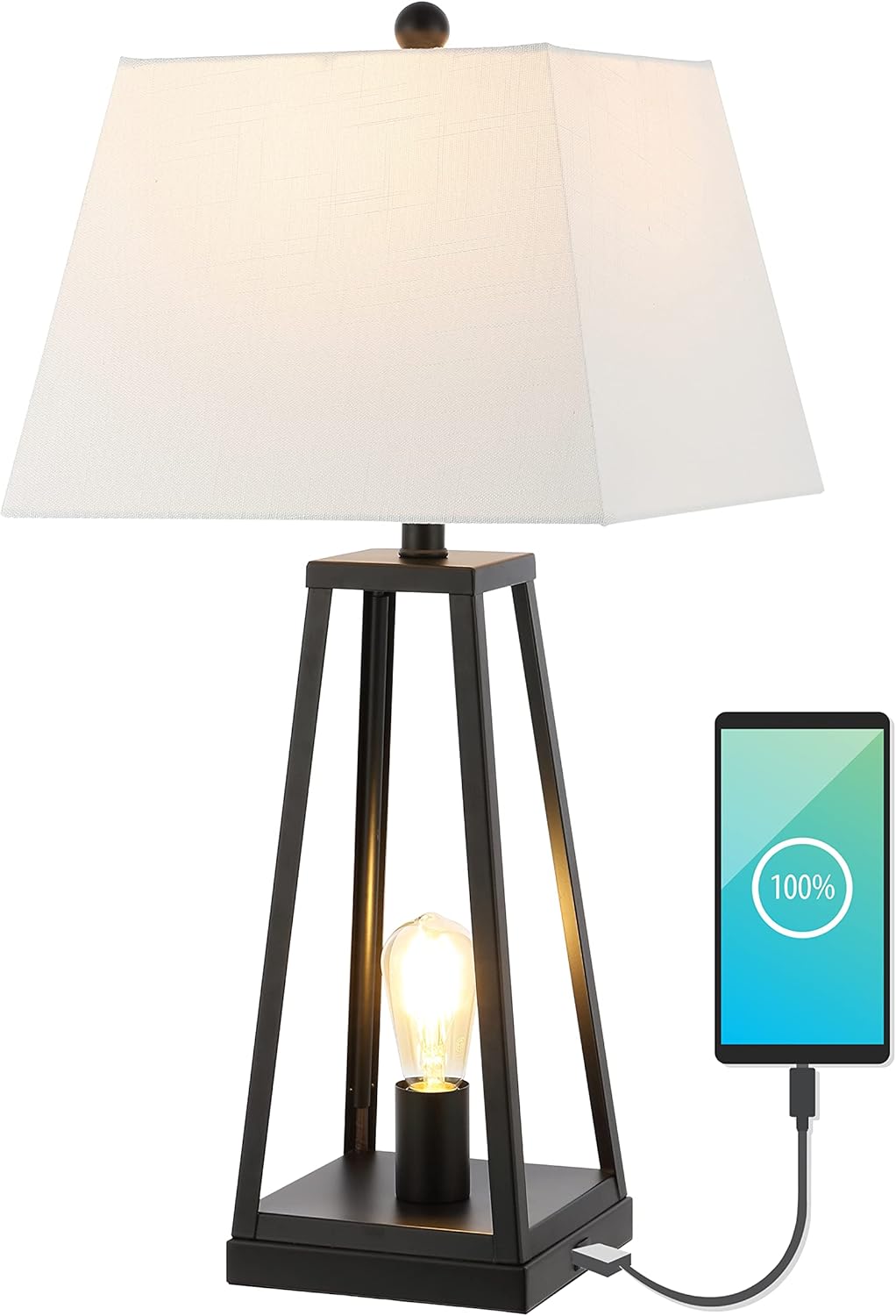 JONATHAN Y JYL8503A Waylon 28.5" Classic Industrial Iron Nightlight LED Table Lamp with USB Charging Port Modern Contemporary Bedside Desk Nightstand Lamp for Bedroom Living Room, Black