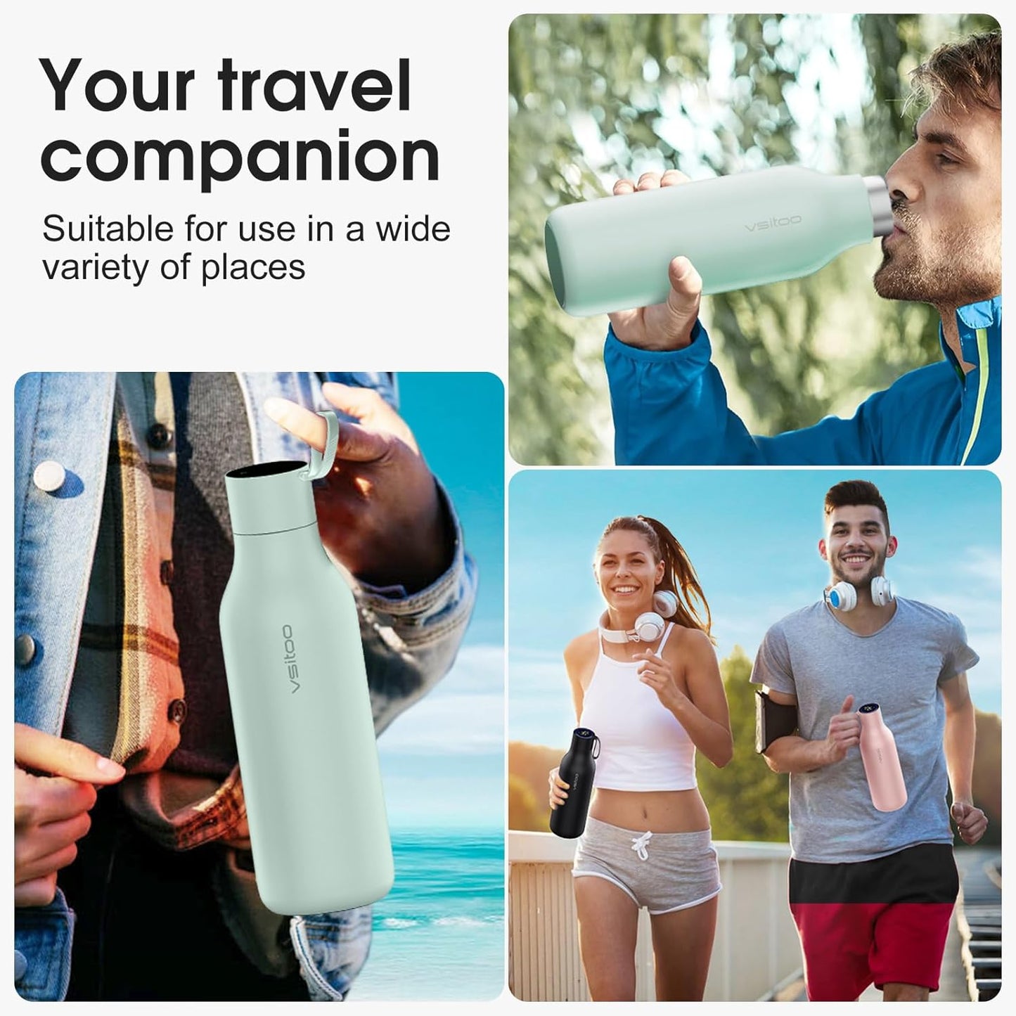 VSITOO Self-Cleaning Smart Water Bottle (pink, 15 Ounce)