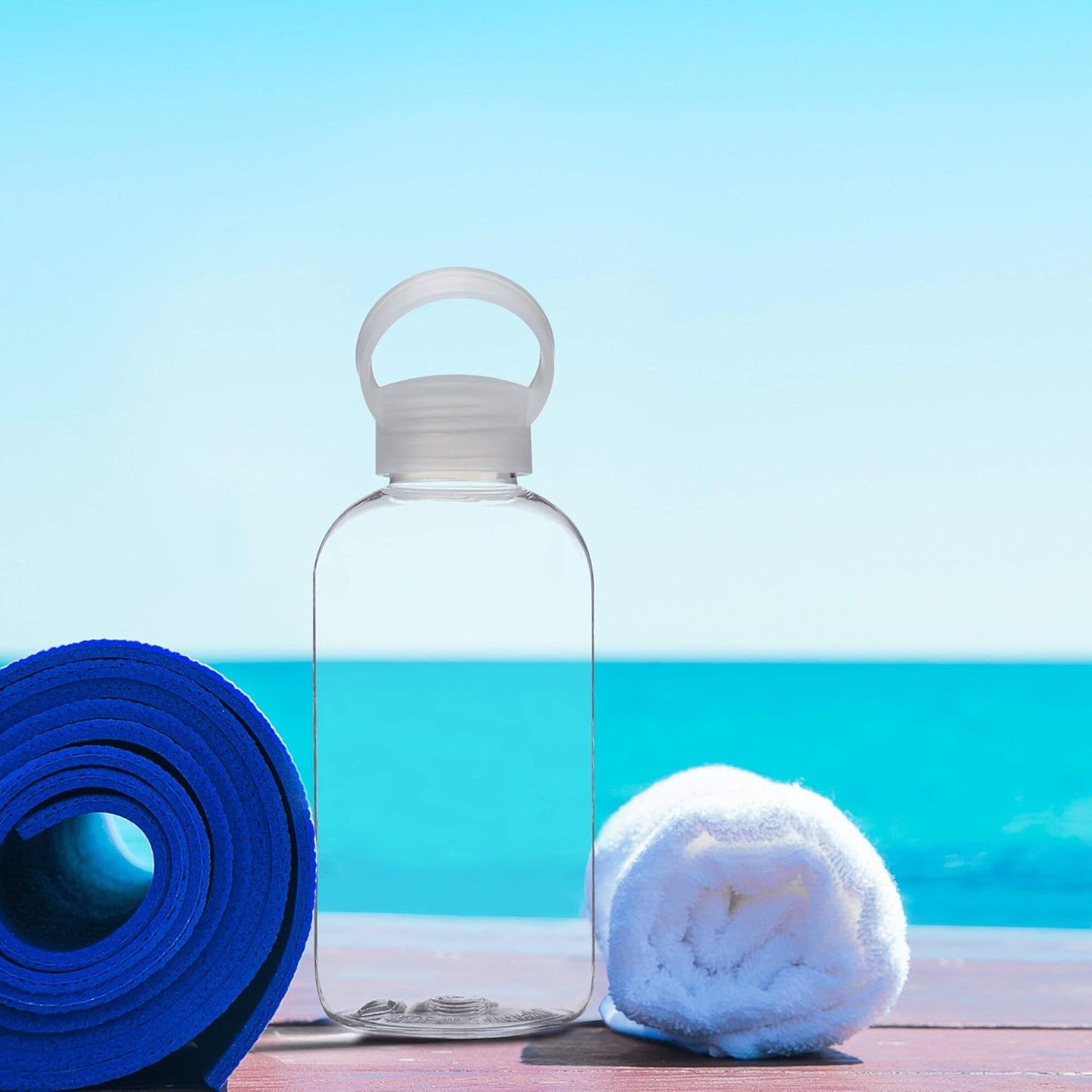 DISCOUNT PROMOS 10 Beau Water Bottles with Handle Set, 20 oz. - Flexi-Grip, Plastic, Drinkware - Clear