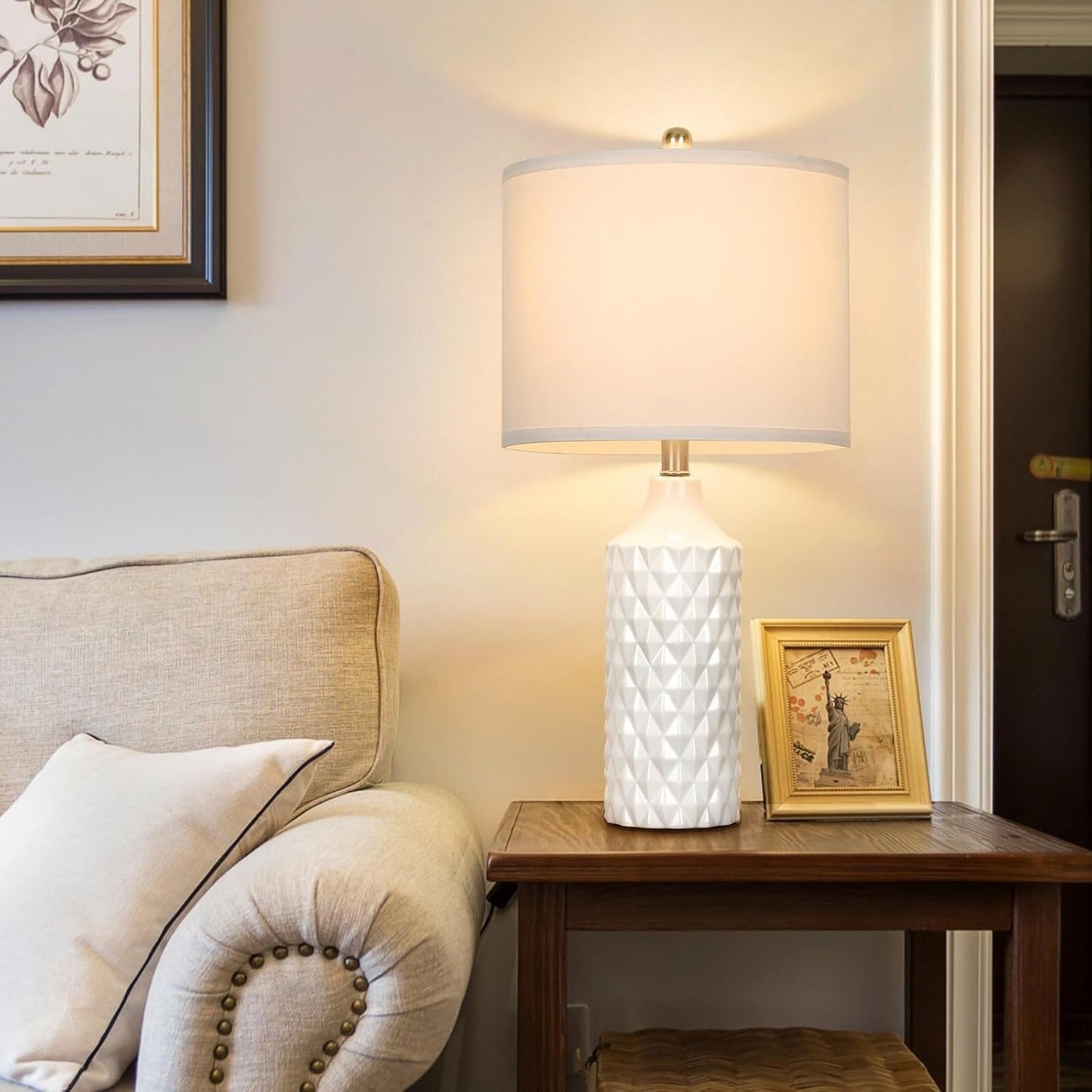 25 Inch Modern Ceramic Table Lamp 2 Pack, 3-Way Dimmable Light for Bedroom Living Room Side Table Lamp, Bulb Included Suitable for bedrooms, Living Rooms, Offices, Book(Black)