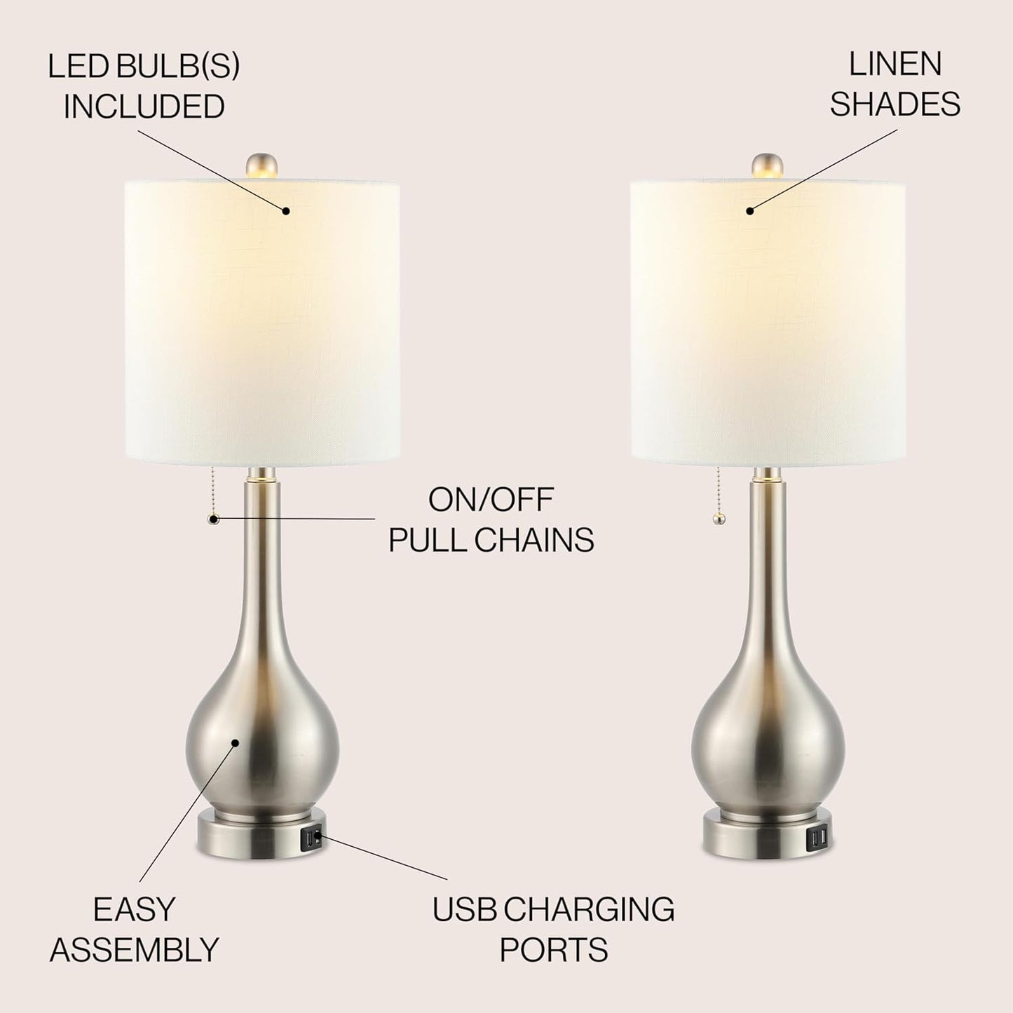 JONATHAN Y JYL1127A-SET2 Tyler 24" Gourd Iron LED Table Lamp, Pull-Chain, Dual USB Charging Port, Farmhouse, Classic, Modern, Traditional for Bedroom, Living Room, Office, Oil Rubbed Bronze, Set of 2