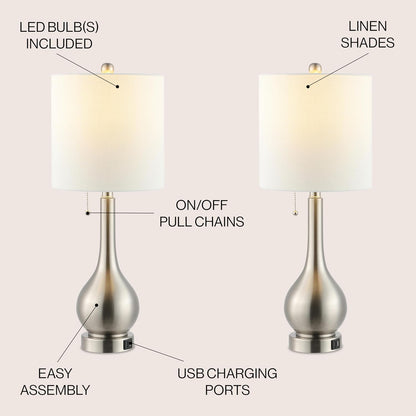 JONATHAN Y JYL1127A-SET2 Tyler 24" Gourd Iron LED Table Lamp, Pull-Chain, Dual USB Charging Port, Farmhouse, Classic, Modern, Traditional for Bedroom, Living Room, Office, Oil Rubbed Bronze, Set of 2