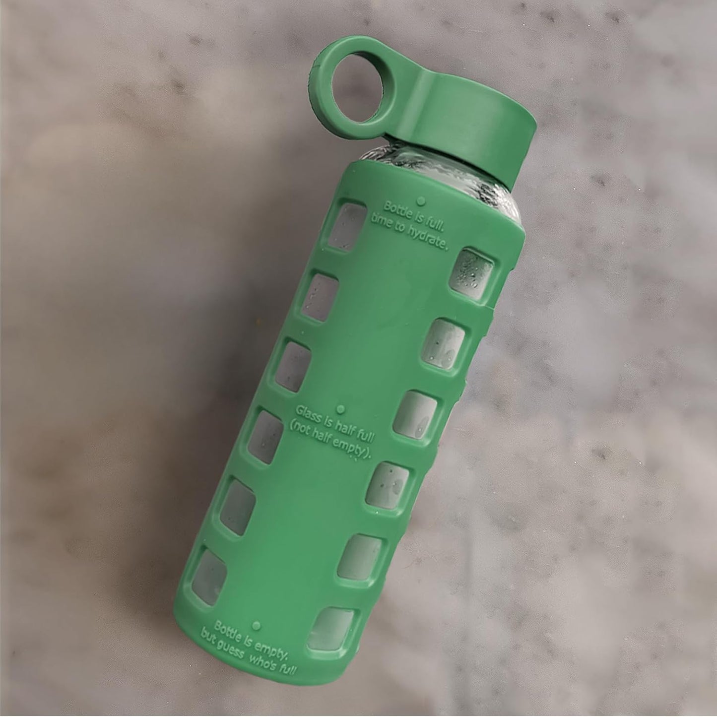 purifyou 40oz / 32oz / 22oz / 12oz Borosilicate Glass Water Bottle with Time & Volume Markers, Silicone Sleeve, Stainless Steel Lid | Reusable Glass Bottle for Water & Juice (40oz Jet Black)