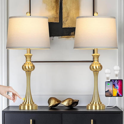 28.75" Modern Table Lamp with USB A+C and AC Outlet for Living Room, Bedroom, Nightstand, Coffee Table, 2 Bulbs Included Suitable for bedrooms, Living Rooms, Offices, Book(Gold)