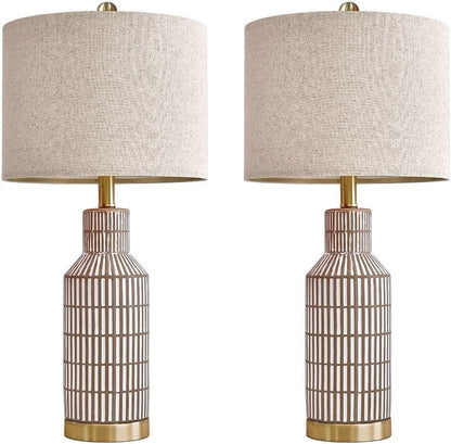 25 Inch Modern Ceramic Table Lamp with Linen Shade for Living Room Bedroom Farmhouse Nightstand Lamp Suitable for bedrooms, Living Rooms, Offices, Book(‎Washed White-1Pack)