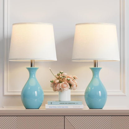 19" Modern Classic Ceramic Table Lamp Set of 2 with Rocker Switch for Bedroom Living Room Desk Side Table Suitable for bedrooms, Living Rooms, Offices, Book(White)