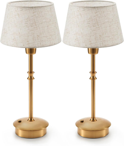 Cordless, Portable, Rechargeable Table Lamp with 3 Dimmable Levels and Fabric Shade for Patios and Dining Rooms Suitable for bedrooms, Living Rooms, Offices, Book(2 Pack-Ice Cream Colored)