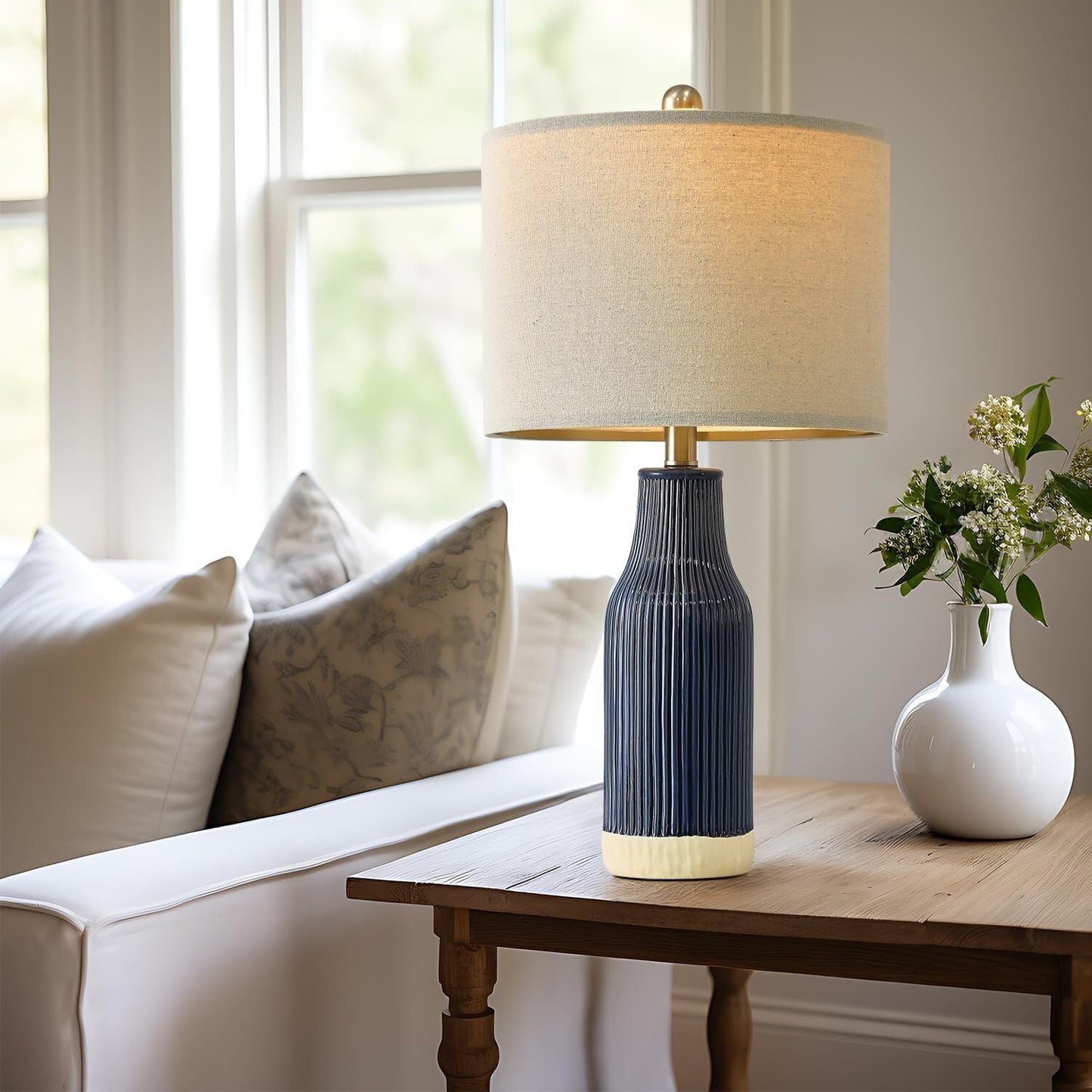 23.75 Inch Modern Ceramic Table Lamp 2 Pack for Living Room, Nightstand, Bedroom Lighting, Gift Suitable for bedrooms, Living Rooms, Offices, Book(Beige)