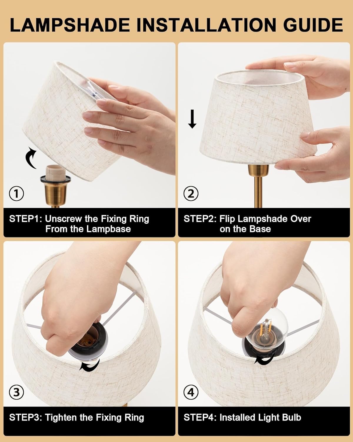 Cordless, Portable, Rechargeable Table Lamp with 3 Dimmable Levels and Fabric Shade for Patios and Dining Rooms Suitable for bedrooms, Living Rooms, Offices, Book(2 Pack-Ice Cream Colored)