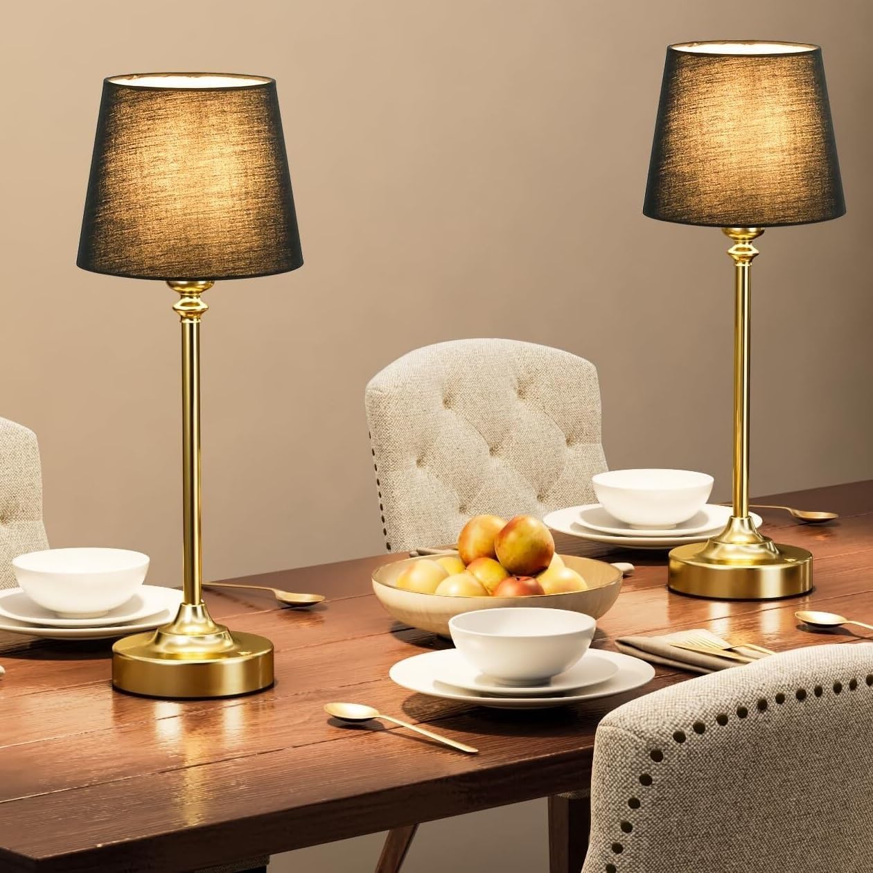 15.8-inch Wireless Charging Touch Table Lamp 2-Pack, Battery Powered, Stepless Dimming, for Dining Table, Living Room Suitable for bedrooms, Living Rooms, Offices, Book(White - Black)