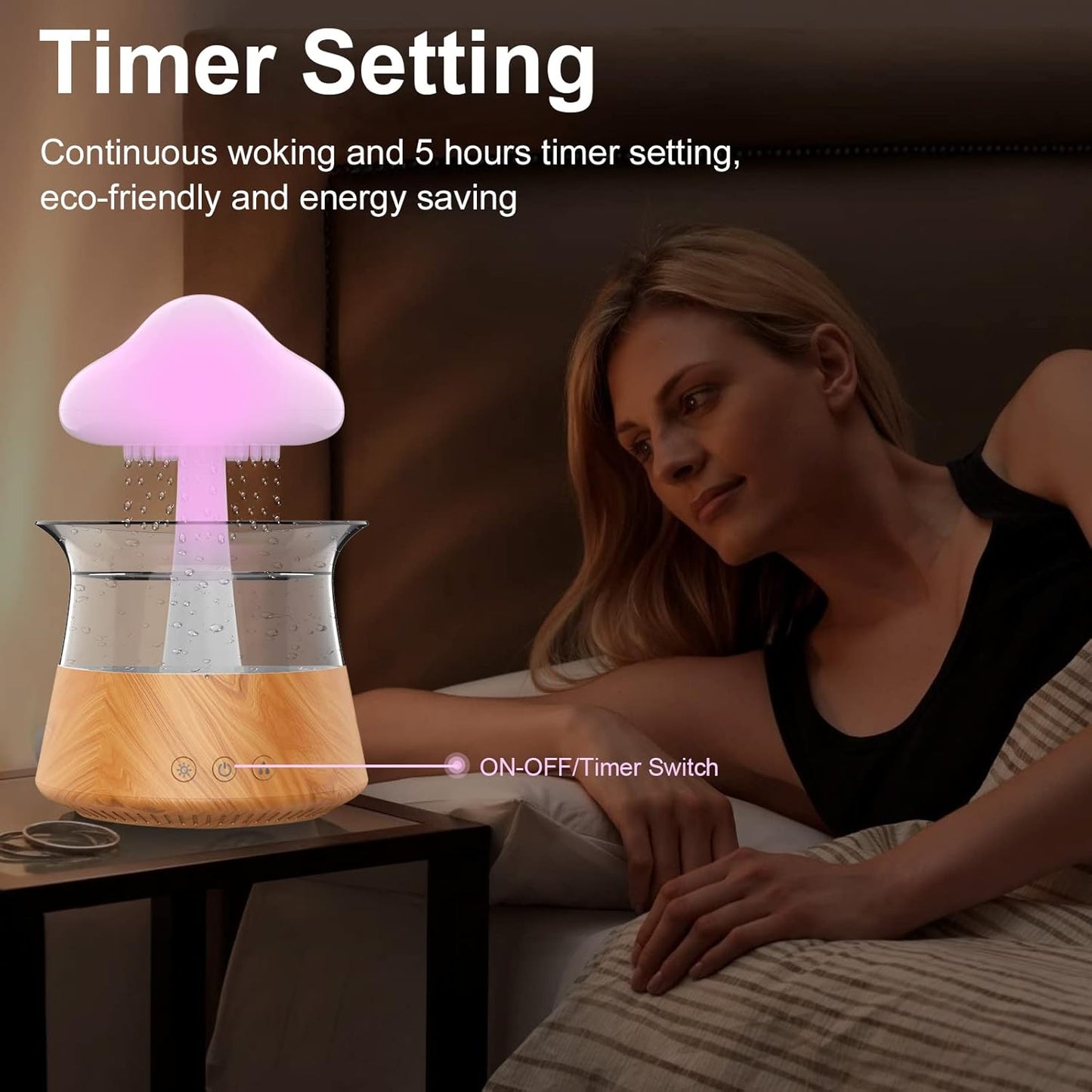 Cloud Rain Humidifiers for Bedroom & Large Room - Essential Oil Diffuser with 7 Colors LED Lights - Whole House Coverage-Auto Shut-Off-It Can Work for Up to 8-10 Days with Full Water (Wood Grain)