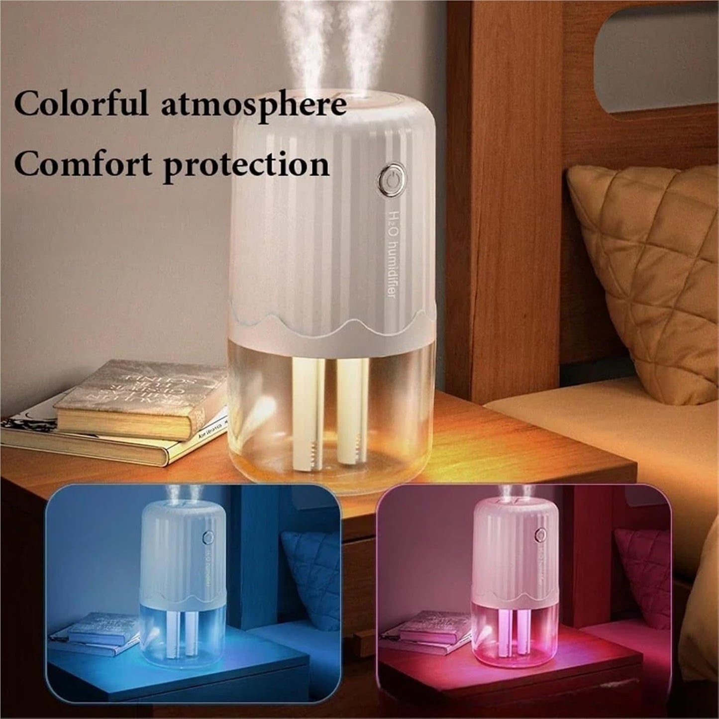 Humidifier, Usb Double Spray Large Capacity Humidifier Office Desktop Home Quiet Night Light Incense Machine,Humidifiers For Bedroom(White)