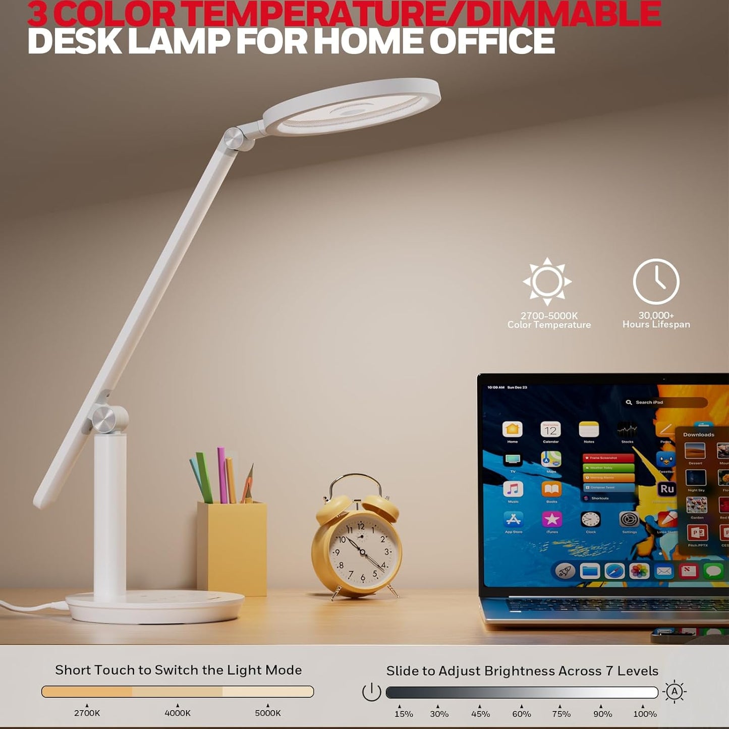 Honeywell LED Desk Lamp for Home Office, Dimmable & 4 Color Modes, USB A+C Dual Charging, Eye-Caring LED Light with Timer, Black