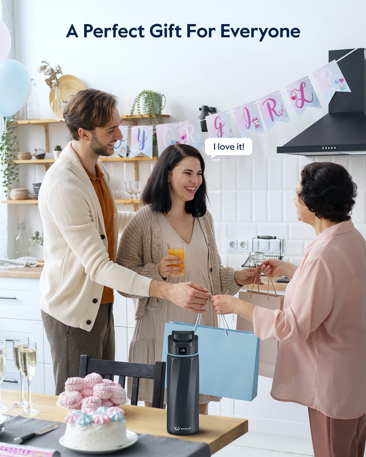 WATERH Boost Smart Water Bottle with Reminder to Drink Water, 24oz BPA-Free Stainless Steel Vacuum Insulated Water Bottle, Wide Mouth Water Tracker Bottle with APP, Ideal for Gift