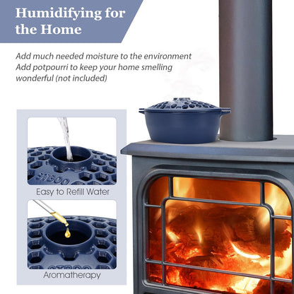 Wood Stove Steamer, Cast Iron Fireplace Humidifier, Indoor Humidifier for Home Heating, Black Bowl Fireplace Stove Covers Accessories Decorative, Matte Black Finish, Rust Resistant, 2.7 Quart Capacity