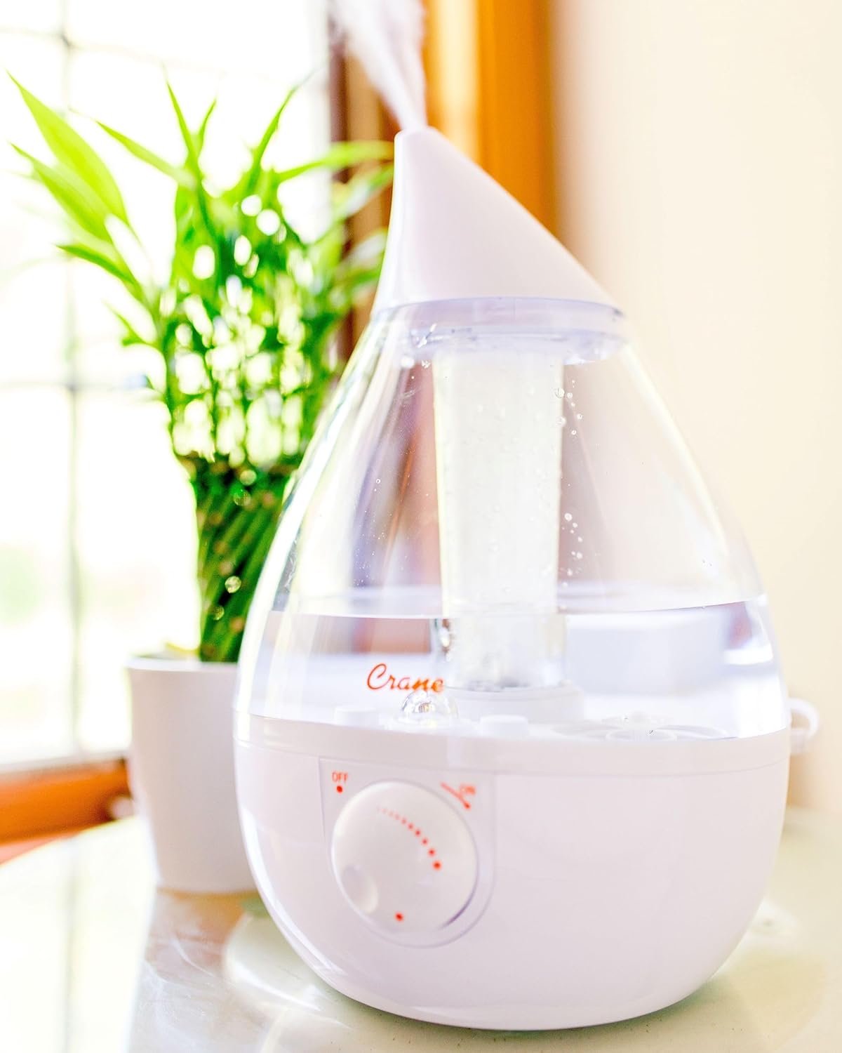 Crane Ultrasonic Cool Mist Humidifier for Bedroom, Baby Nursery, Kids Room, Plants, or Office, Large 1 Gallon Tank, Filter Optional, Orange