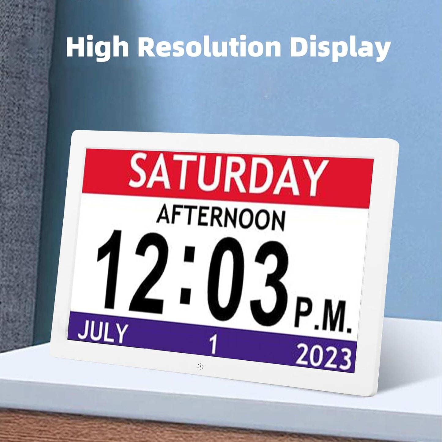 Asixxsix 10 Inch Digital Smart Clock with Day and Date, Large Display Digital Calendar Alarm with 12 Alarm Reminders, Auto Dimming Alarm Clock Built in Image and Video Playback