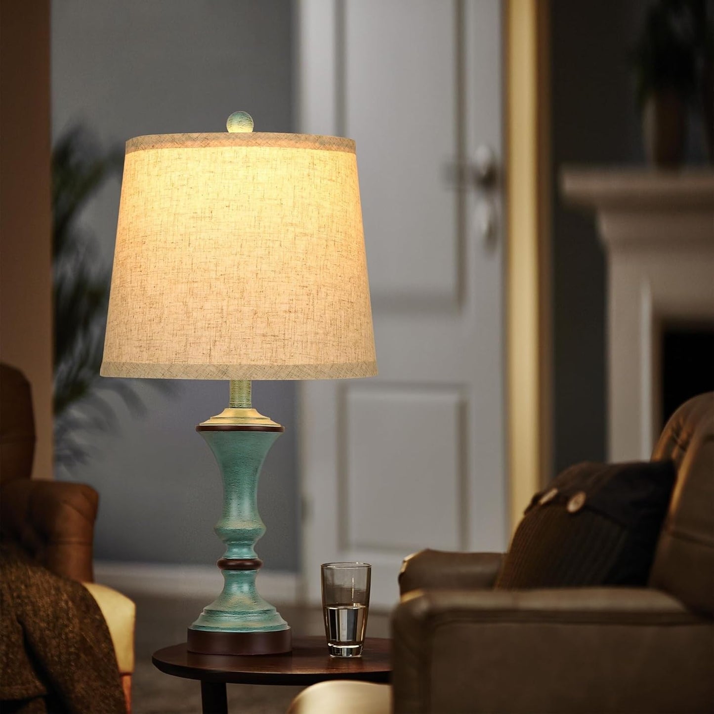 22-inch Vintage Table Lamp Set of 2, Linen Shade, Resin Base, Suitable for Bedroom Bedside Living Room Lamp Suitable for bedrooms, Living Rooms, Offices, Book(Retro Brown)