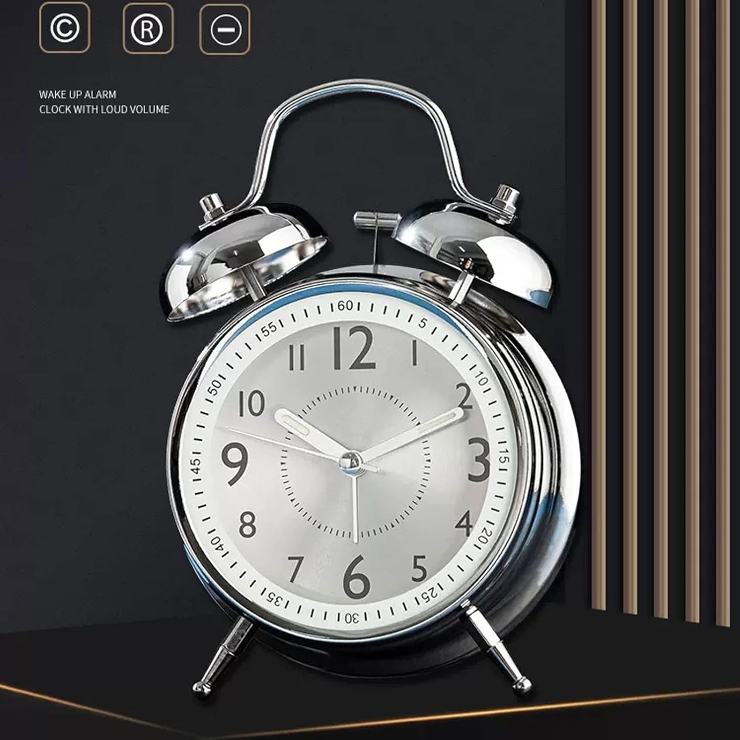 alarm clock 4 inch Twin Bell Decorative Desk Clocks, Analog Loud Alarm Clock with Backlight, Battery Operated, Silent Non Ticking, for Heavy Sleepers,Bedrooms,Bedside Table smart alarm clock ( Color :